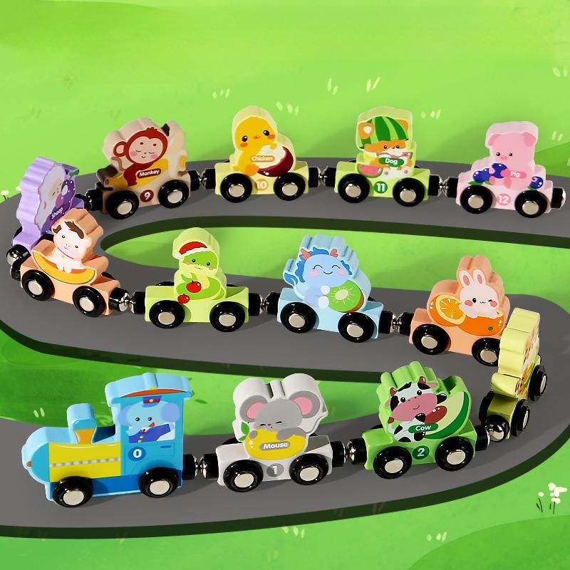Children'S Wooden Magnetic Digital Train Building Block Assembly Car Baby Enlightenment Early Education Digital Cognitive Educational Toys