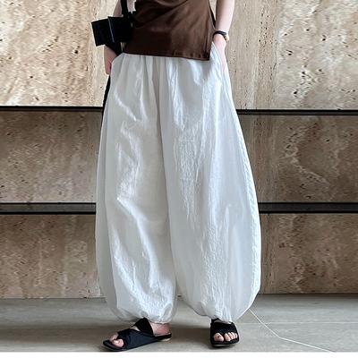 Calções Oversized Verão Elegante Mulheres Calças Lanterna Casuais Soltas Algodão Respirável Calças de Perna Larga