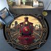 Steam Locomotive Art Round Area Rug Under Office Chairs Bedroom Living Room Home Decor