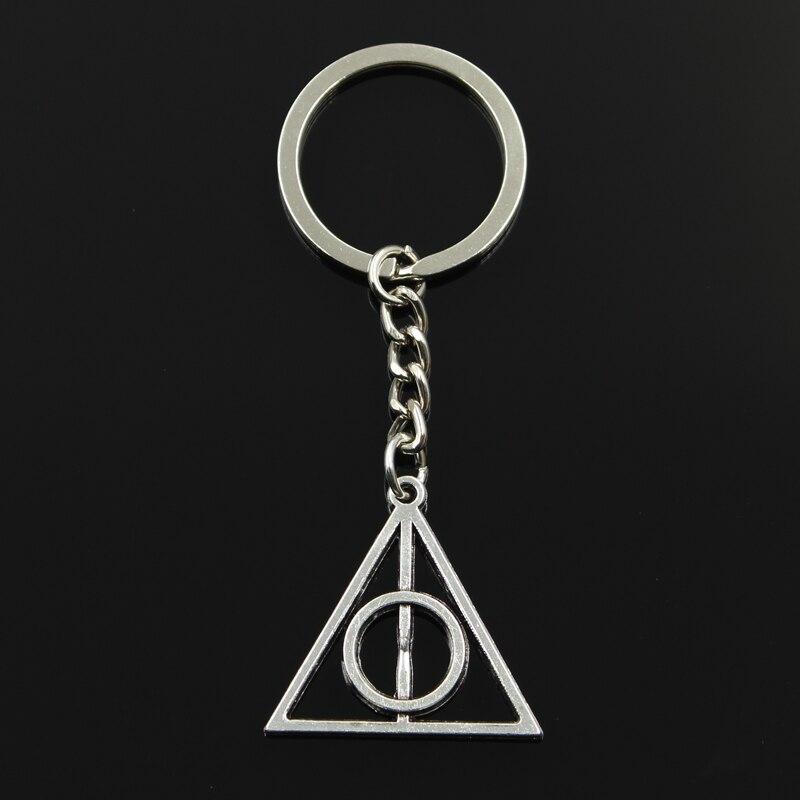 Fashion 30mm Key Ring Metal Key Chain Keychain Jewelry Antique Bronze Silver Color Plated Deathly Hallows 32x31mm Pendant