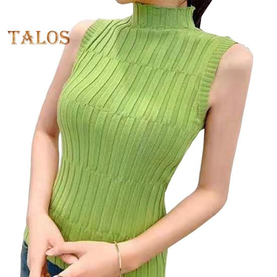 

Женский летний жилет без рукавов с высоким воротником, вязаные топы, облегающие однотонные топы на бретелях, уличная одежда