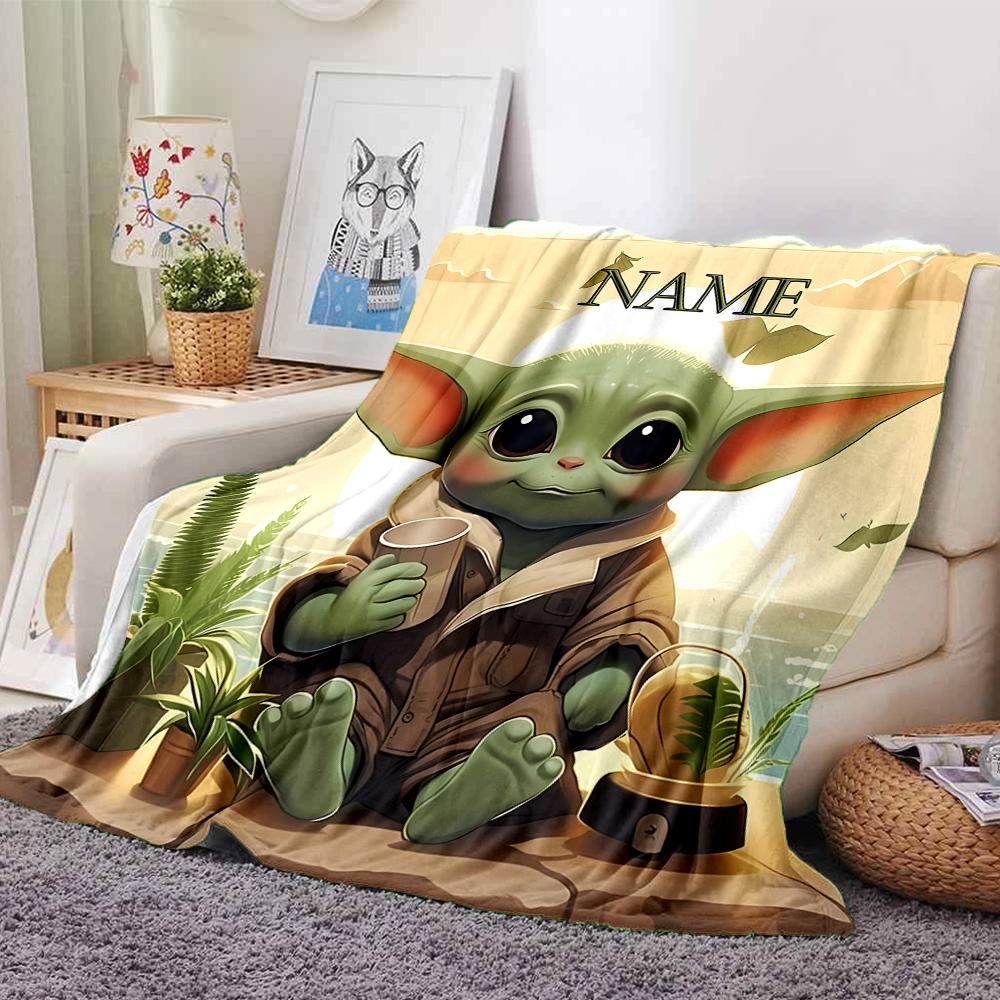 Customiz Name Personality Yoda Blanket Soft &Warm Sofa Office Bed Travel Lunch Break Blanket, Gift Suitable All Seasons