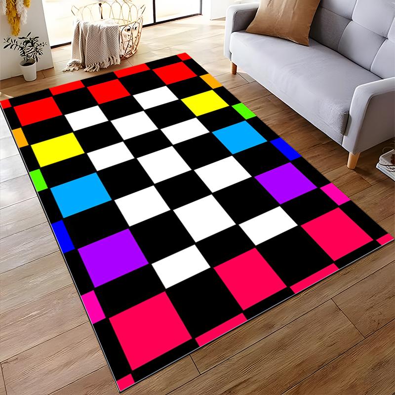 Colorful Checkerboard Pattern Rug Design - Non-slip rug suitable for living room and bedroom sofas.