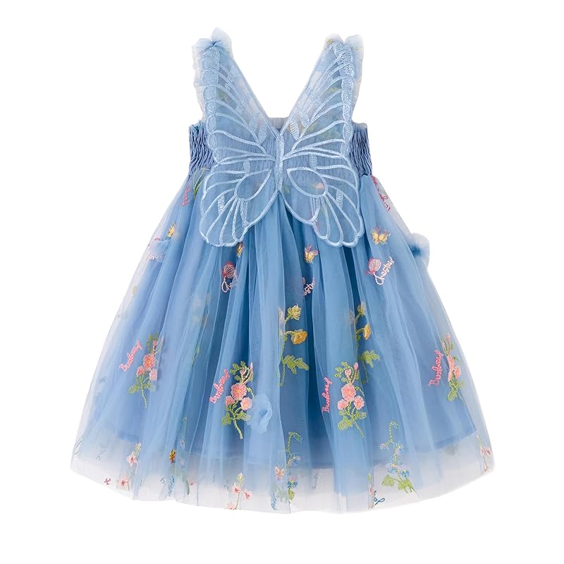 

[Miipat] baby dress girl child one piece baby dress butterfly tulle floral pattern embroidery cute birthday wedding first festival Commemorative photo
