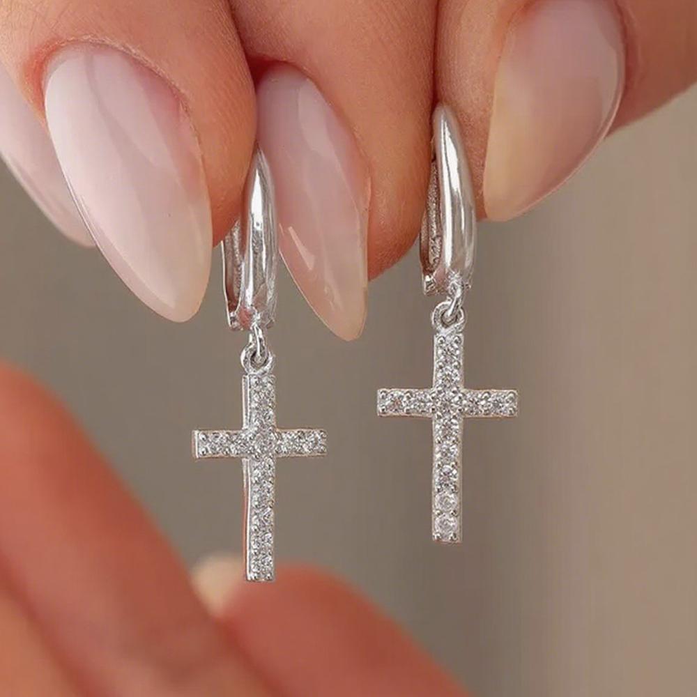 

18k Gold Plated Christian Jesus Cross Rhinestone Earrings For Women Ancient Egyptian Symbol Jewelry Gifts срібний