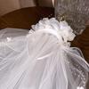 Retro Bride Fairy Wedding Dress with 3D Floral Pearl Tassel Veil & Layered Headband