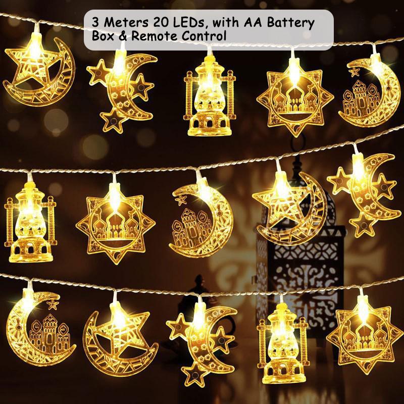 

Рамадан Украшения Светодиодные Праздничные Разноцветные Огни Для Дома, 20 Светодиодов Ид Мубарак Бронзовая Металлическая Луна Звезда Фонарь Гирлянда