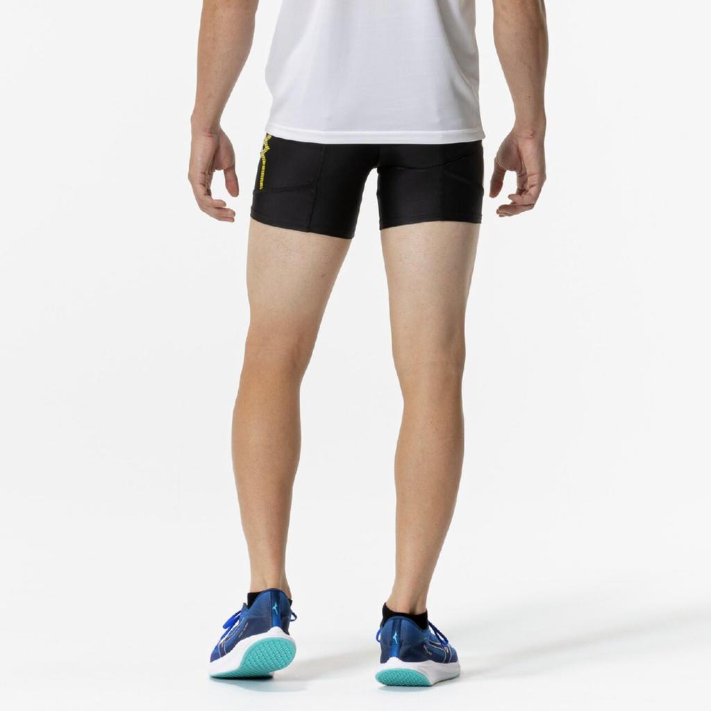 Men's MC Line Tights Shorts, Track & Field Wear, Easy to Move in, Black/Yellow, Size M (U2MBCA11)