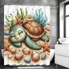 Cartoon Cute Turtle Beach Starfish Shell Shower Curtain, Bathroom Decorative Shower Curtain, Waterproof Shower Curtain with Hook