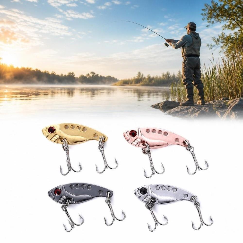 4PCS with 3D Red Eyes Spoon Lures Metal VIB Crank Bait Lures Blade Bait Fishing Lures  for Walleye