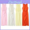 Polyester-Faltenkleid Ärmellos Rundhals für Elegante Damen Frühling