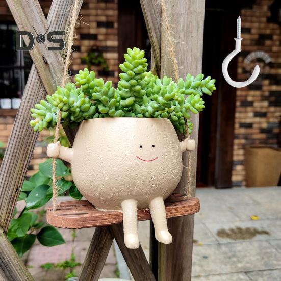 Shurzzesj Vaso per fiori con testa di viso, vaso da fiori per interni ed esterni, fioriera in resina con drenaggio, vasi per piante con viso carino