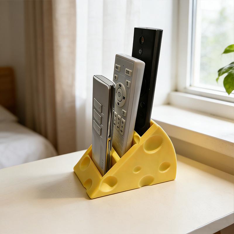 §Sundries Organizer Cheese Remote Control Storage Box 3 Grids Creative Pen Holder Save Space Desktop Storage Rack Bedroom