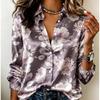 Dames Satijnen Blouse met Lange Mouwen Vintage Grote Pioenroos Bloemenprint Blouse Kraag Enkelrijig Losse Kantoor Tops