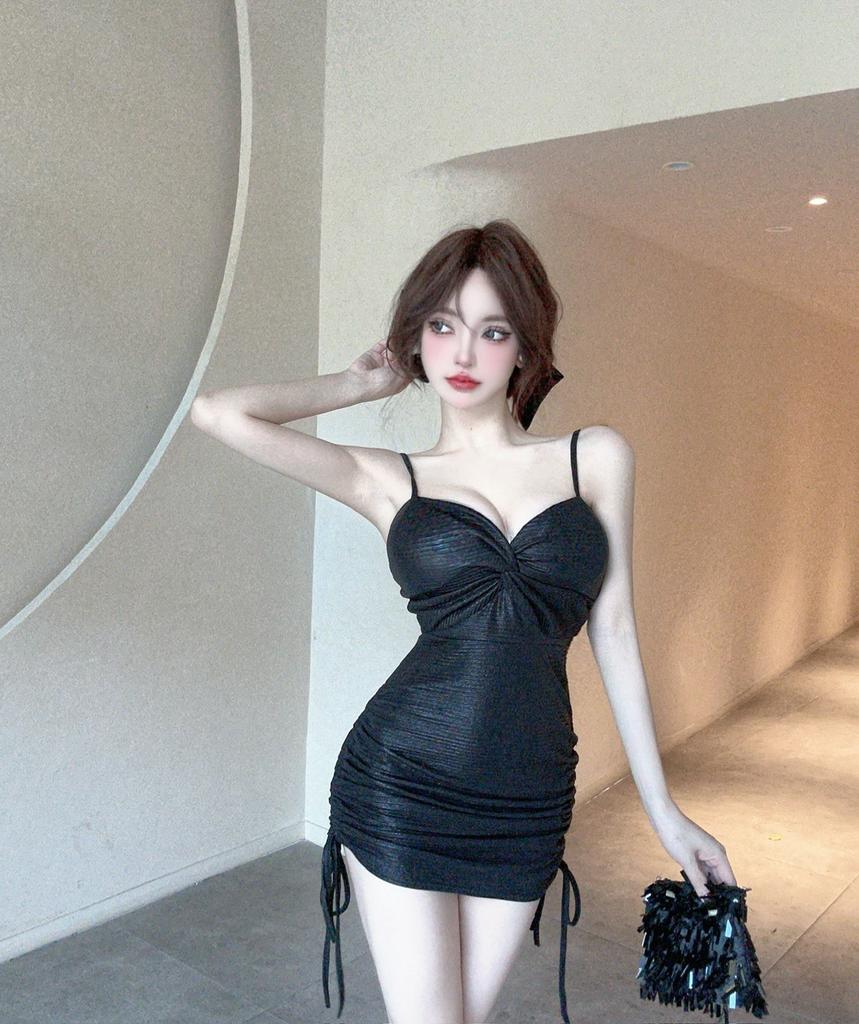 Sexy V-neck Low-cut Hottie Off-the-shoulder Cross Tight-fitting Hip-wrapped Bottom Suspender Dress Shop Temperament Skirt