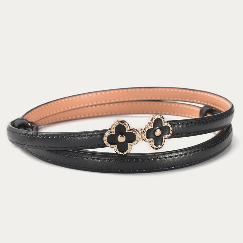 Ladies Four-Leaf Clover Leather Belt - Decorative, Versatile, Thin Waist-Cinching Style for Dresses and Trousers. 110 cm