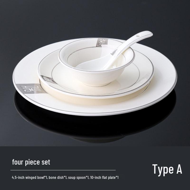 Luxury Ceramic Tableware Set - 4-Piece High-End Bowls, Plates & Dishes for Hotels & Restaurants