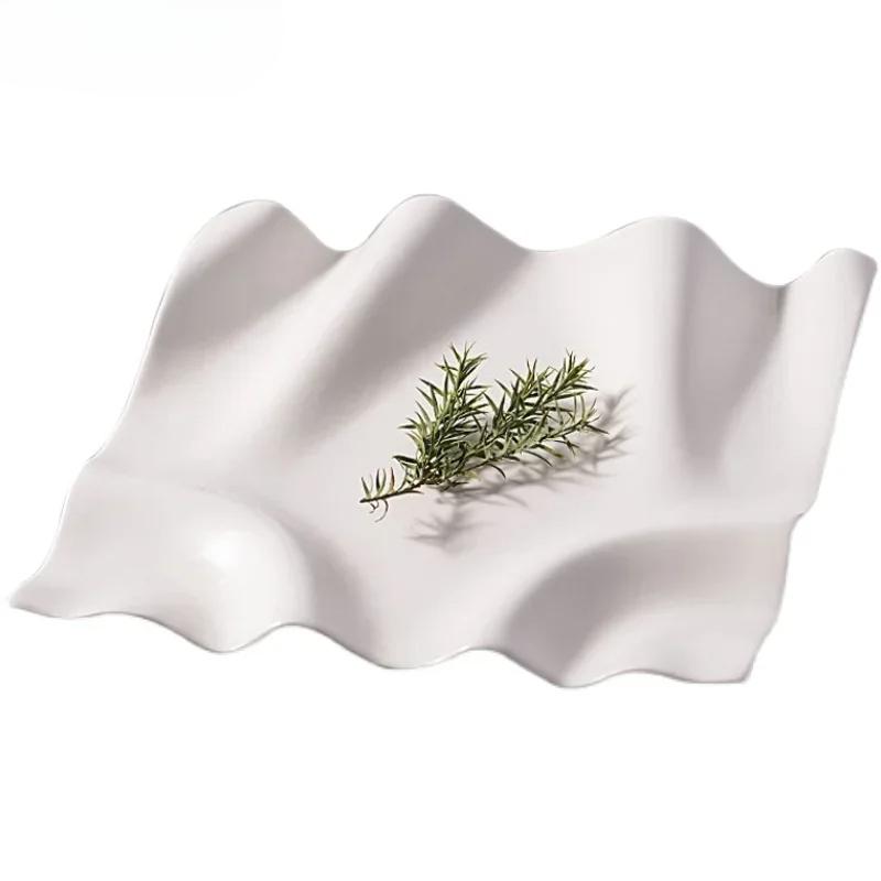 

Креативная прямоугольная плиссированная тарелка Посуда для западного ресторана Декоративная тарелка Тарелка для стейка и десерта Керамическая посуда для дома и кухни