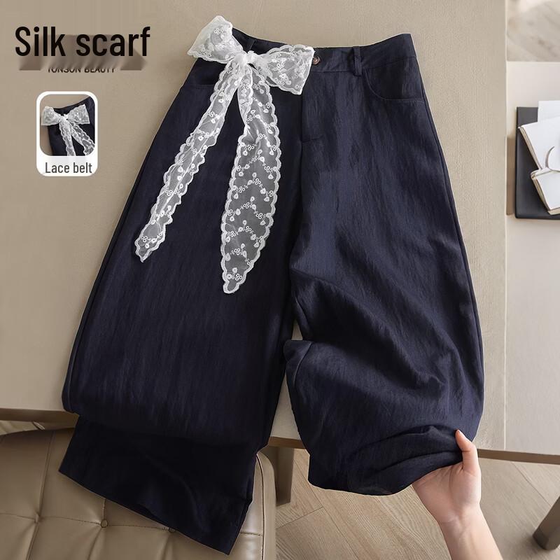 Silk Cypress House Women s High-Waist Lace Belt Wide-Leg Pants S