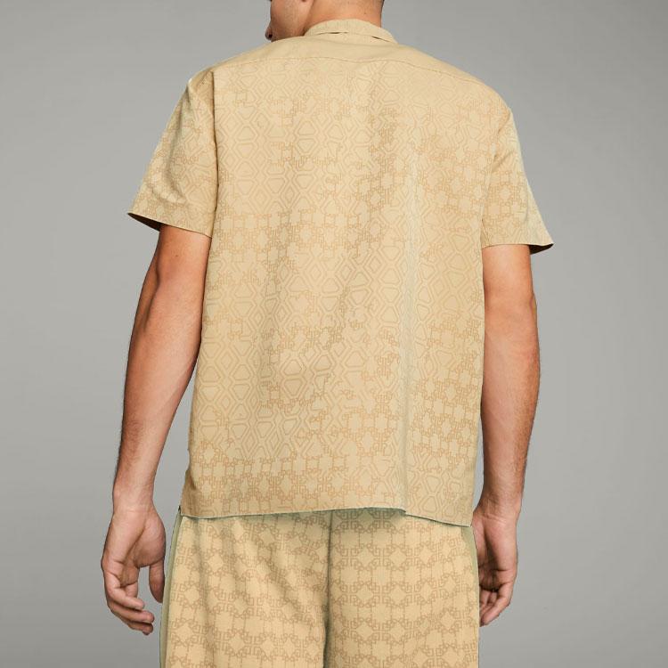 Puma X Dapper Dan Collaboration SS23 Solid Color All Over Print Pointed Collar Button Short Sleeve Shirt Men Shirts Ginger-Yellow 539805-89