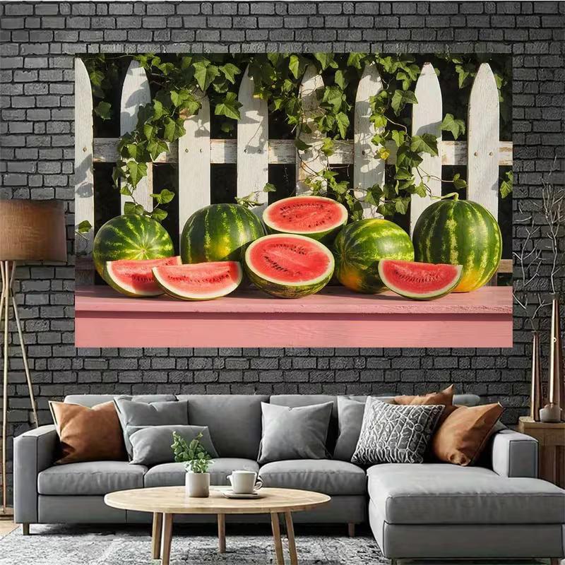 2D Summer Party Backdrop Watermelon Slices and Whole Watermelons with Ivy Background