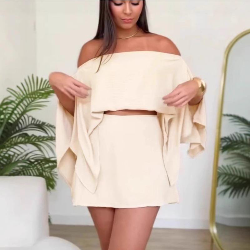 Summer New Solid Color One-shoulder Design Slit Casual Sleeve for Women