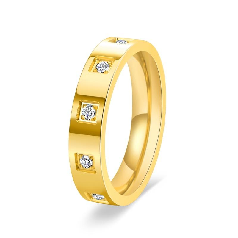2025 Premium Women's Narrow Edition 18K Gold Carving Grid Ring with Diamond Set Around The Circle, Small Fragrant Style Ring