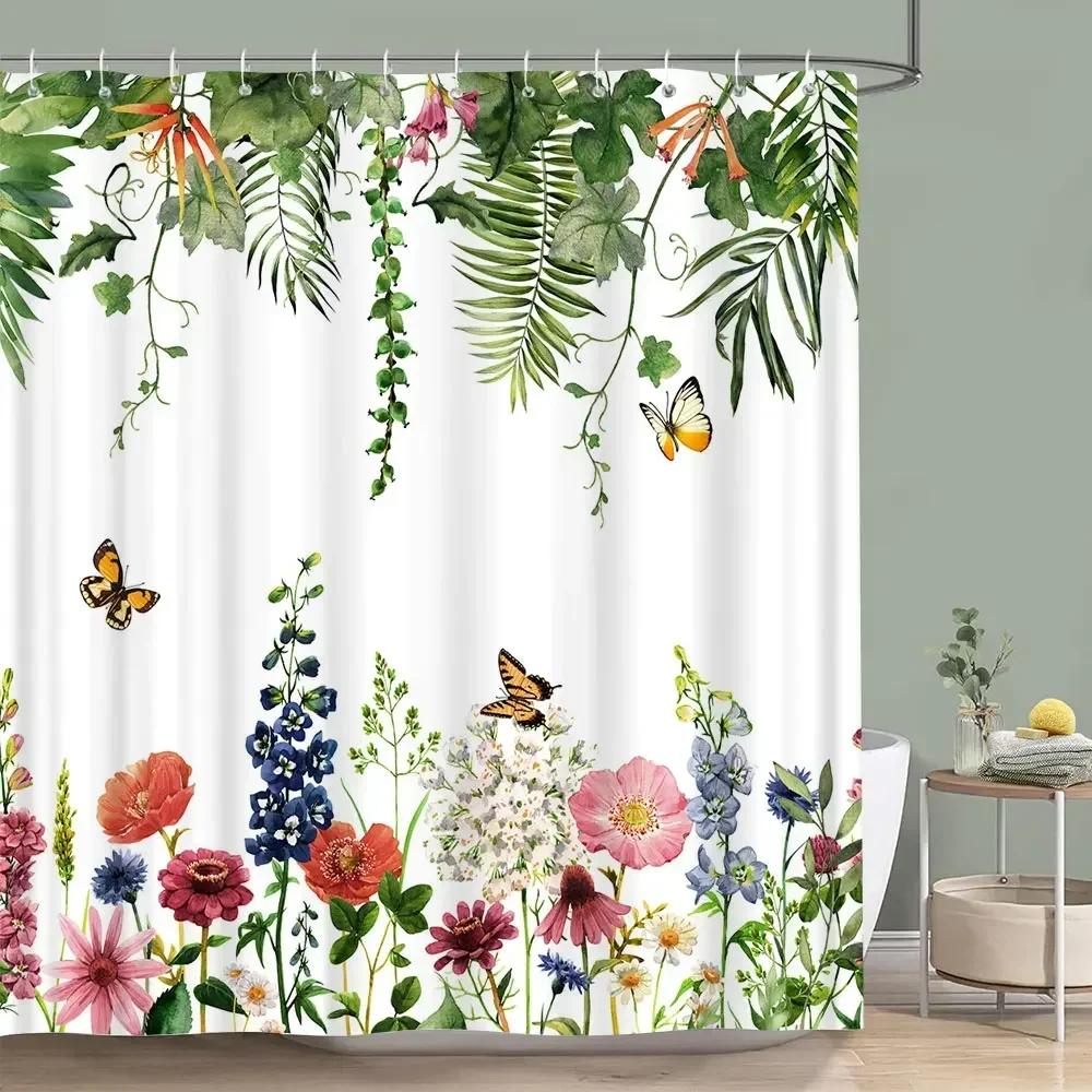 Sage Green Shower Curtain Plant Botanical Eucalyptus Leaf Watercolor Greenery Leaves Floral Bath Curtains Fabric Bathroom Decor