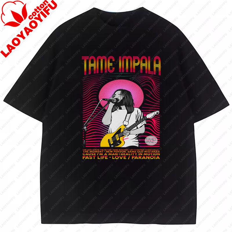 Vintage Tame Impala Graphic Tshirts Unisexs Clothing Pop Rock Band Print Tshirt Short Sleeved 2 Side Camisetas Fashion Retro Tee