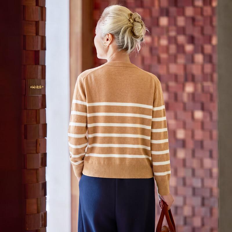 Women's 100% Wool Striped Cardigan