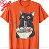 Japanese Cat Funny Cat Eating RaUnisex Vintage Japanese Noodles TShirt Casual Fashion Loose Streetwear Short Sleeve Unisex T Shirt
