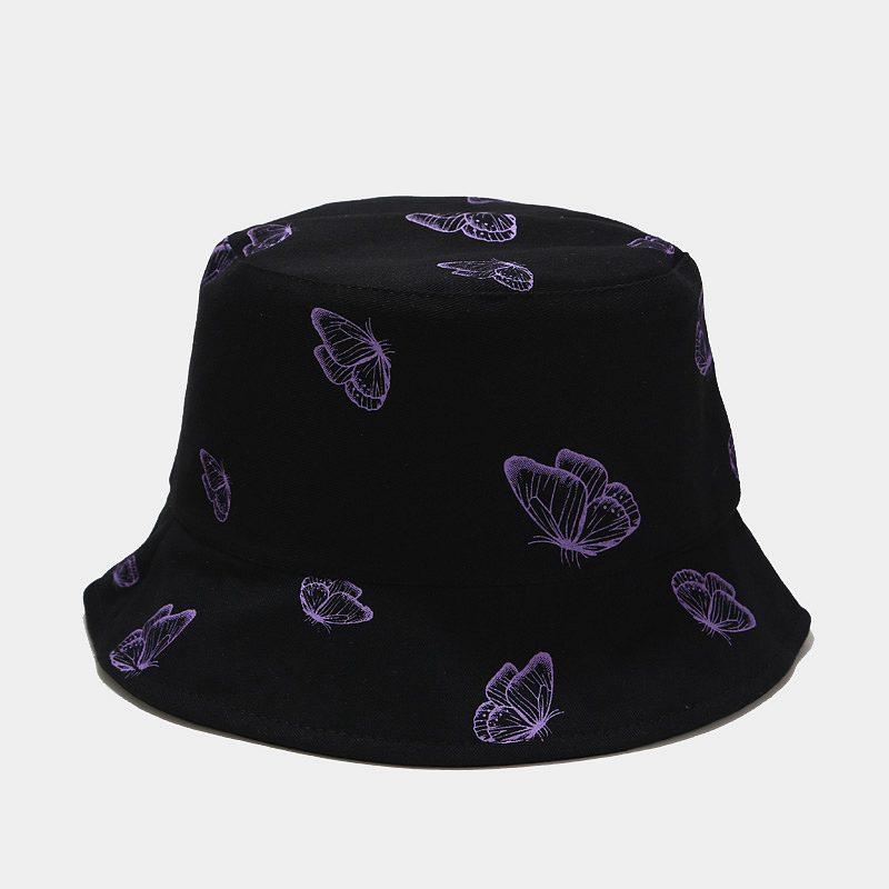 Basin hat female summer street double-sided butterfly bucket hat outdoor sun hat small fresh sunscreen bucket hat tide