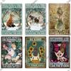 Putuo Decor Funny Cat Tin Sign Girls Flowers Vintage Plaque Metal Sign Retro Skeleton for Garden Farm Home Decoration Wall Decor