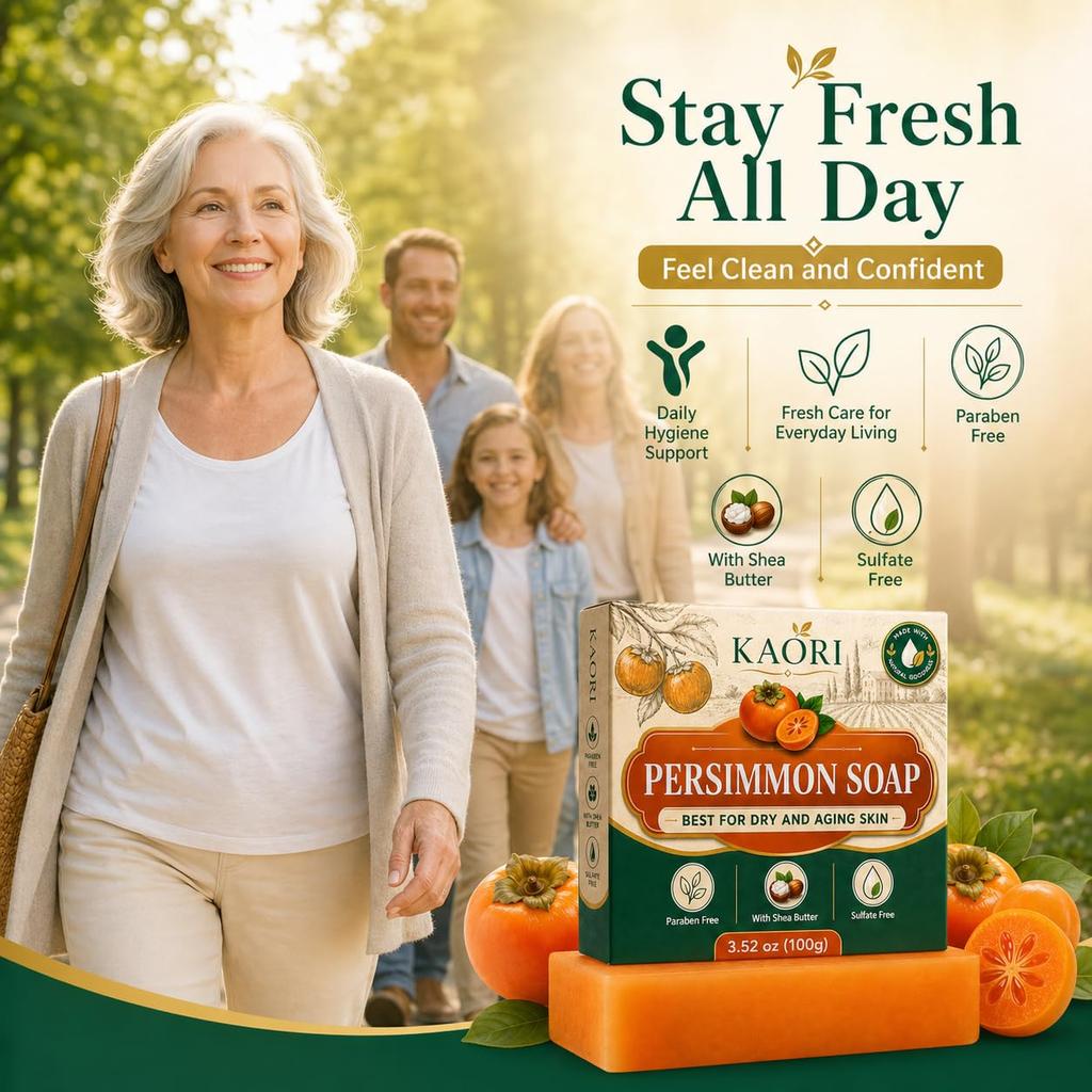 Persimmon Soap Bar for Dry and Aging Skin with Shea Butter Paraben Free Sulfate Free Gentle Cleansing 3 52 oz 100g Natural Ingredients