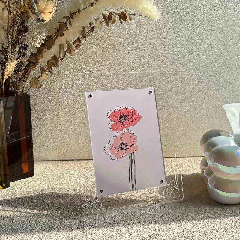 

Colorful Acrylic Photo Frame Stand Creative Hollow Pattern Design Picture Frame 7-Inch Postcard Desktop Display Frame (NO Photo)