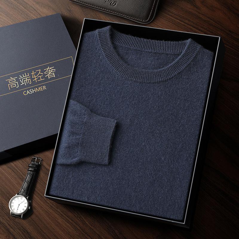 Crew neck cashmere sweater knitted soft waxy cashmere sweater solid color warm