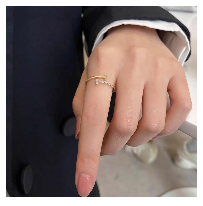 S925 Sterling Silver Double T Open Women's Ring - Korean Style, Minimalist, Luxury Feel, Niche Design.