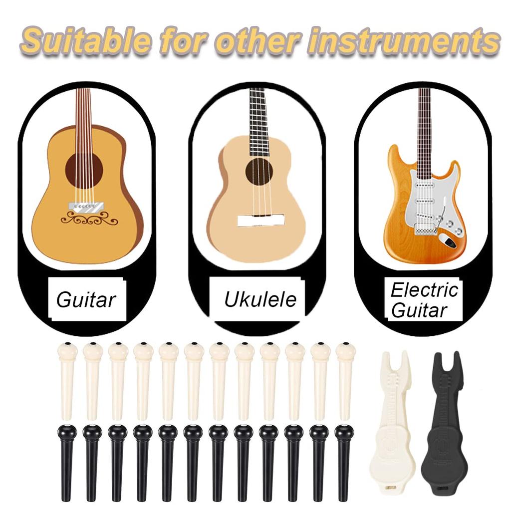 Zestaw mostków do gitary akustycznej 24 sztuki. Mostek do gitary z kości. Wyciągacz kołków do gitary do wymiany części gitary akustycznej. Kołki końcowe kołków do mostka, kołki,
