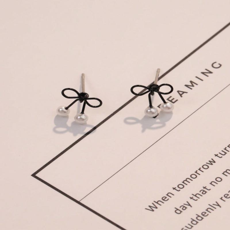 1 Pair Chic Black Bowknot Stud Earrings for Women, Summer, Versatile & Sweet Daily/Party Jewelry Gift Valentines,Mom,Mother,Mother's Day,Gift