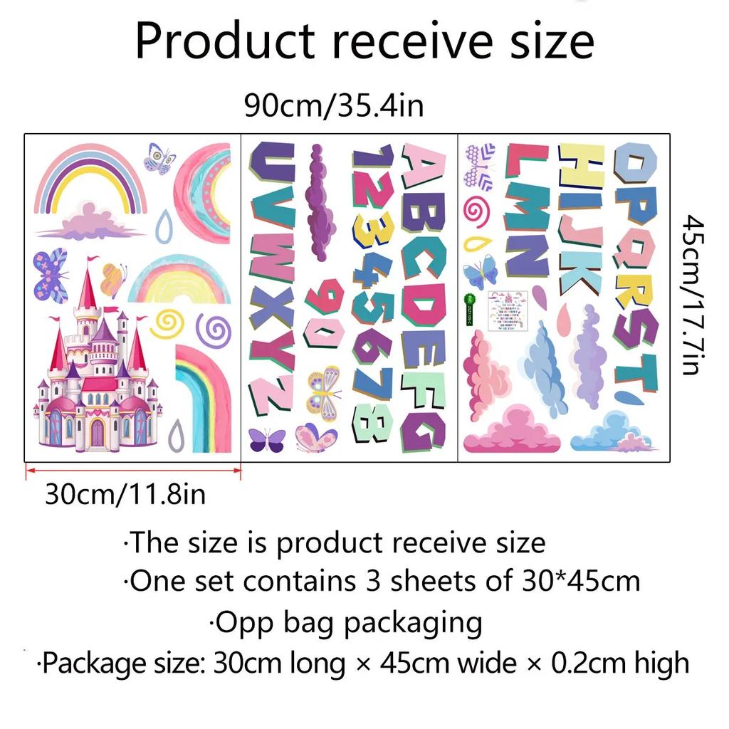 Nálepka na zeď Kawaii Cartoon Pink Kreativní princezna Castle na stěnu pro děti v obývacím pokoji Dekorativní nálepka na zeď do domácnosti