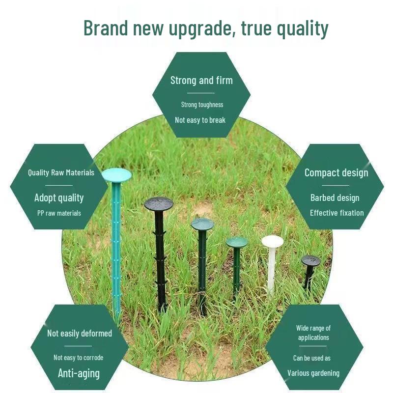 Weed Barrier Fabric Ground Nails - Black Plastic, Ideal for Orchard, Greenhouse, and Horticultural Use.