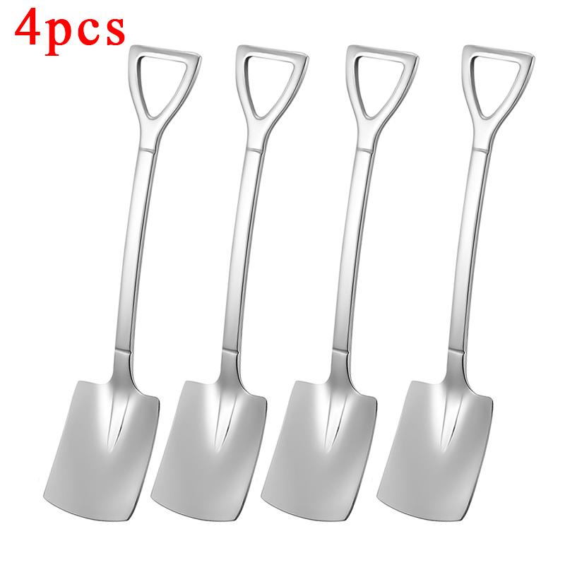 2-4pcs Stainless Steel Shovel Coffee Spoon Set Scoop Shovel Creative Tea-spoon Ice Cream Dessert Spoon Birthday Gift Tableware