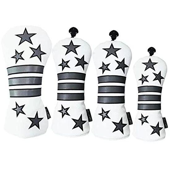 

Golf head driver wood utility UT with conversion tag cover, cover, cover, cover, cover, 4-piece set, star, black, white, waterproof, (white)