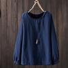 Cotton Linen Long Sleeve Shirt For Women With Round Neck And Relaxed Fit