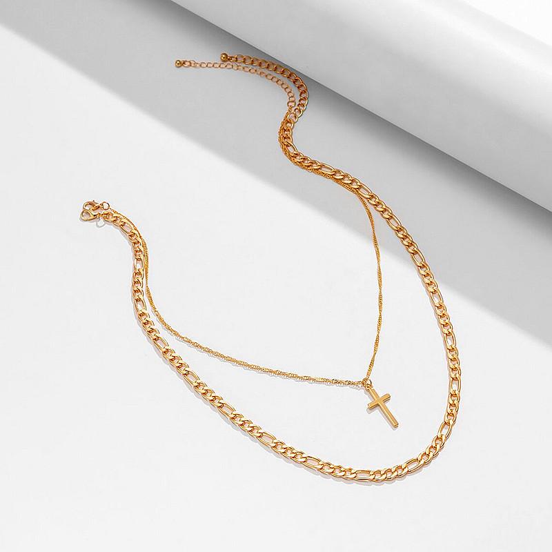 Европа, Америка, мода, крутая металлическая цепочка Фигаро, цепочка на ключицу, панк-стиль, религиозный кулон-крест.