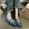 Fashion Spring Ladies Elegant Lightweight  Breathable Soft-soled Shoes Solid Color Square Toe Women Flats Fashion Butterfly-knot Shoes