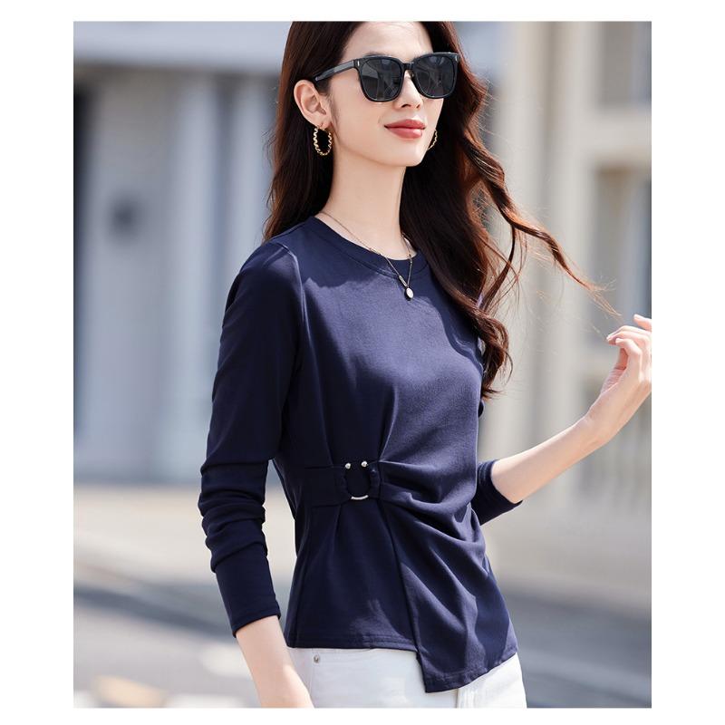 Spring and Autumn Irregular Long Sleeve T-Shirt Women's Simple Slim Fit Versatile Slim Top