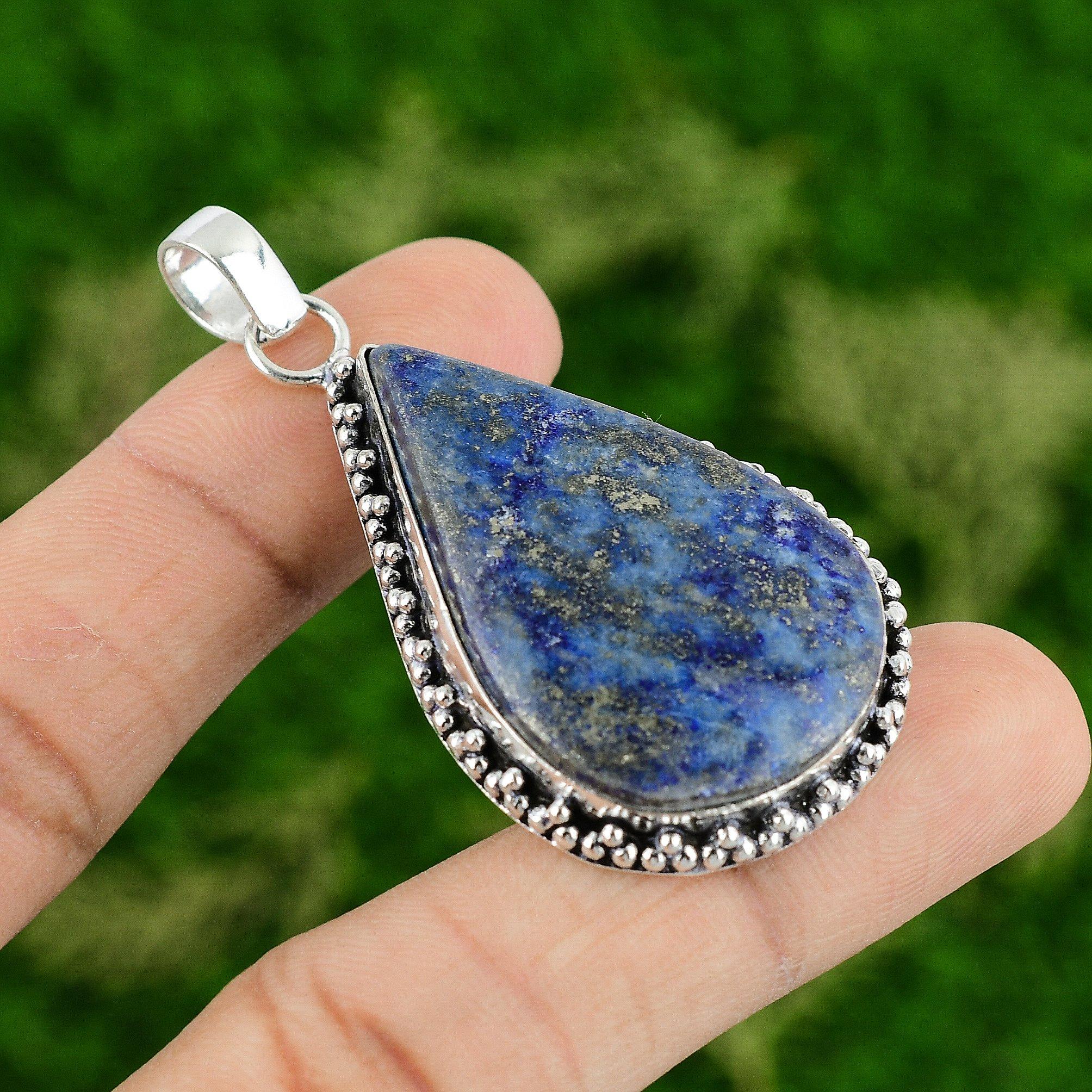 

Daughters Day Deal Sterling Silver Pear Lapis Lazuli Stone Boho Pendant Jewelry