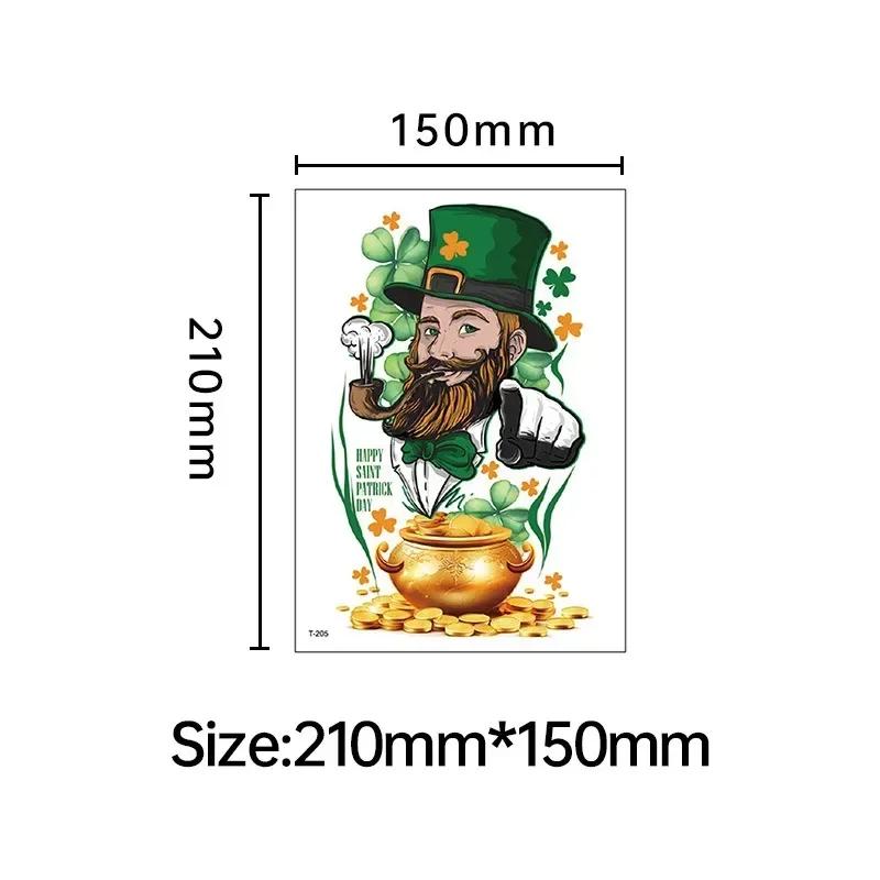 Clover Green Old Dwarf St. Patrick's Day Disposable Tattoo Sticker for Party In Arm Neck Leg Adult and Children Decora Graffiti