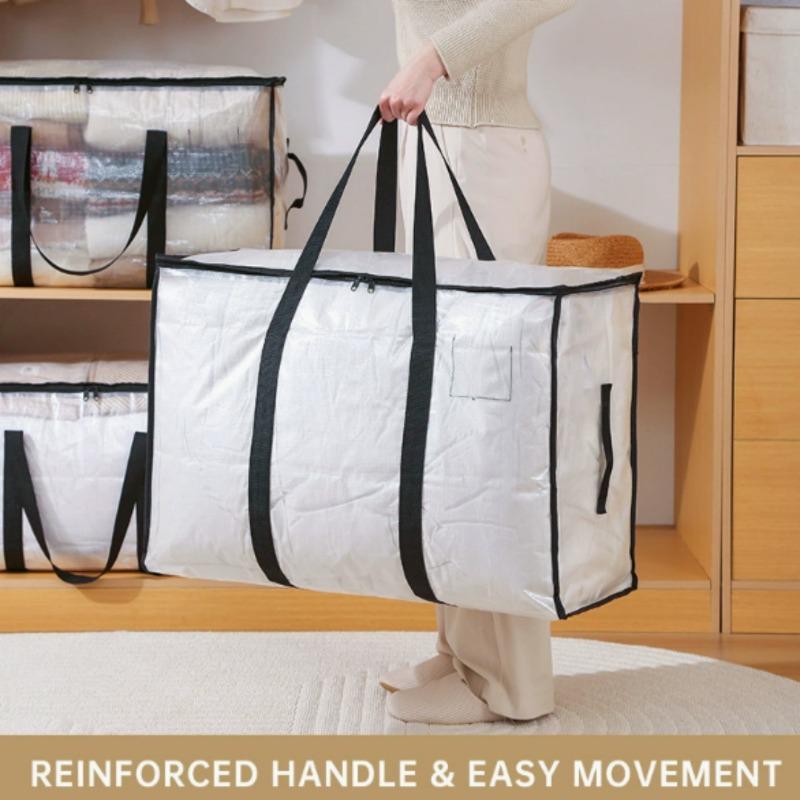 Large Clear Clothes Storage Bag Waterproof Quilt Organizer Reinforced Handles Dual Zipper Dustproof Foldable Wardrobe Sort Box